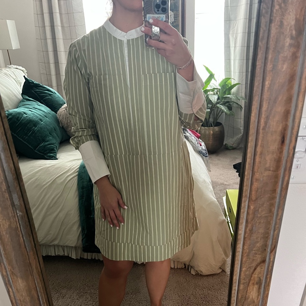 Pomander Place Green and White Striped Dress
